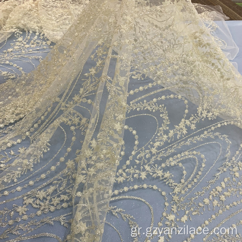 Off Λευκό Χημικό Glitter Lace Mesh Fabric